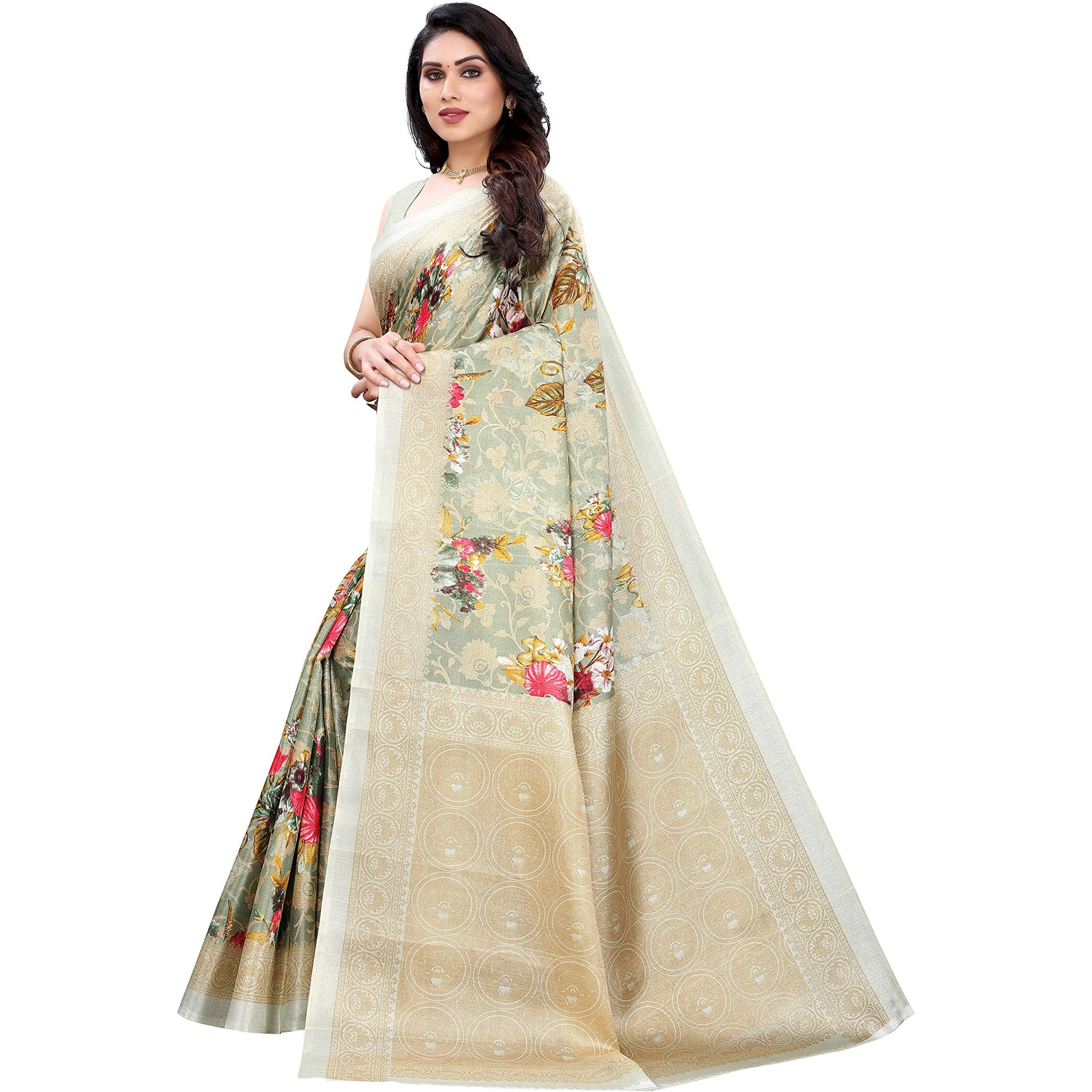 Yashika Womens Art Silk Saree With Blouse Piece (Pudina Green_Green)