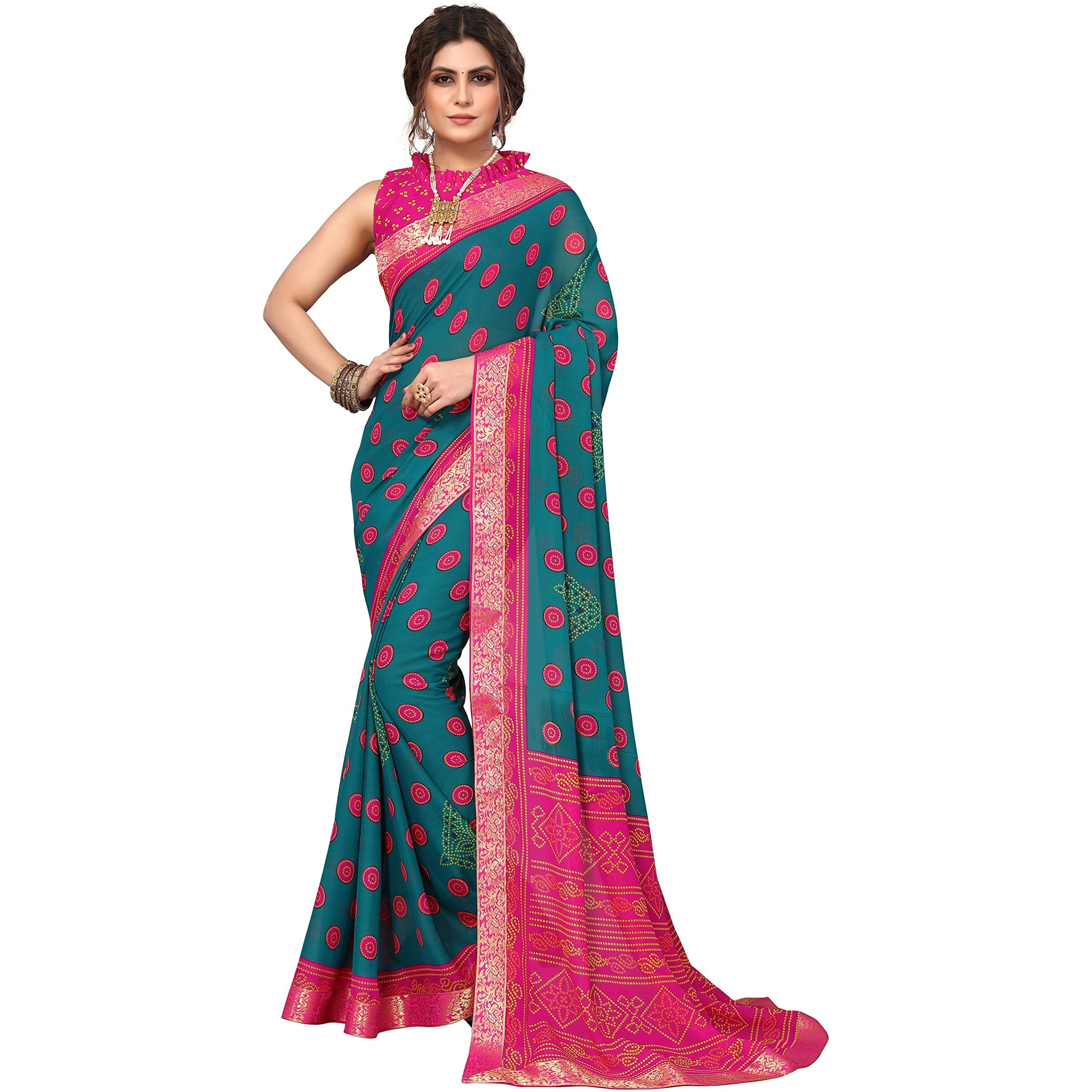 Yashika Womens Printed Georgette With Lace Saree With Blouse Piece (REMY RAMA)