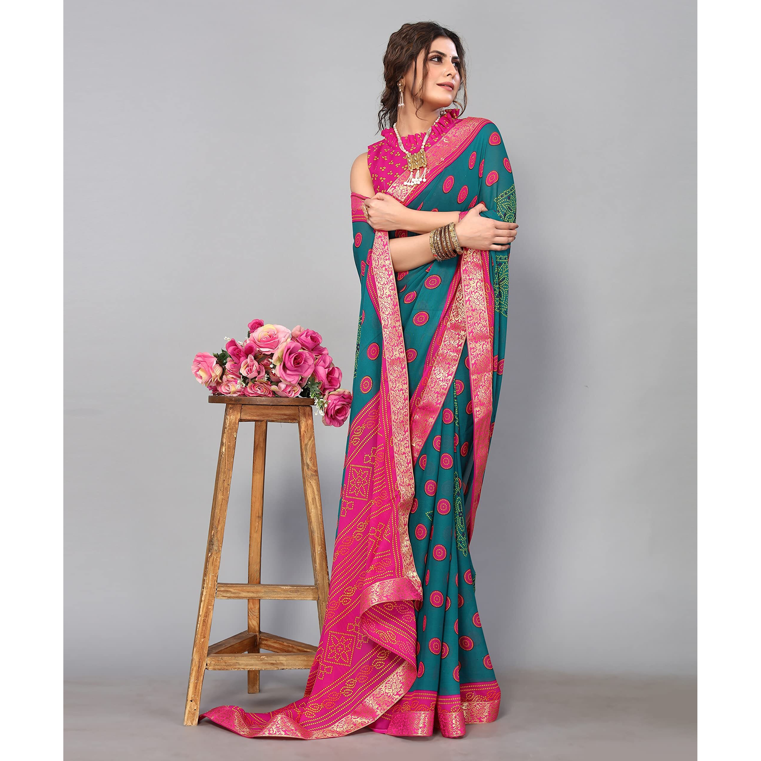 Yashika Womens Printed Georgette With Lace Saree With Blouse Piece (REMY RAMA)
