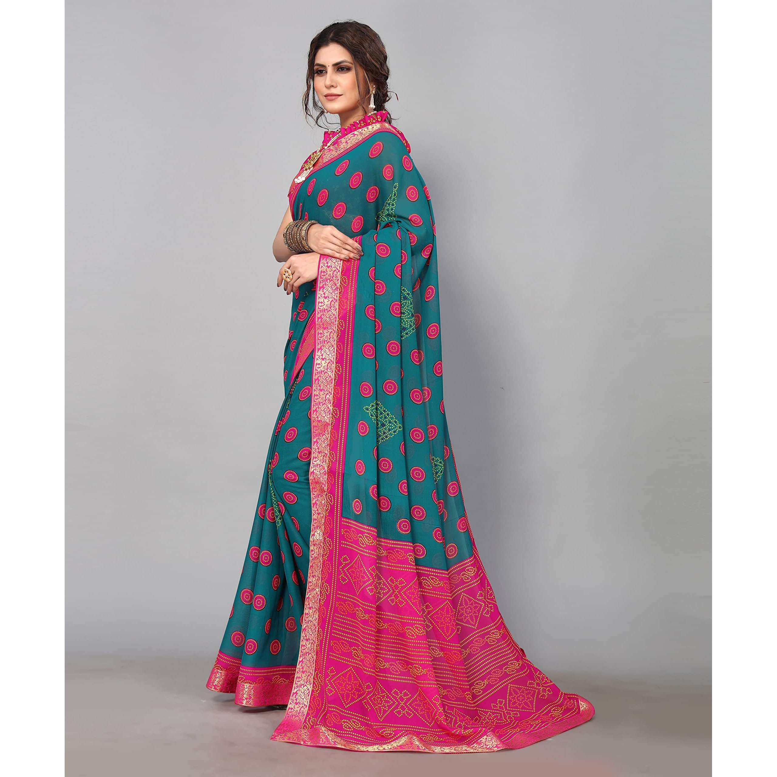 Yashika Womens Printed Georgette With Lace Saree With Blouse Piece (REMY RAMA)
