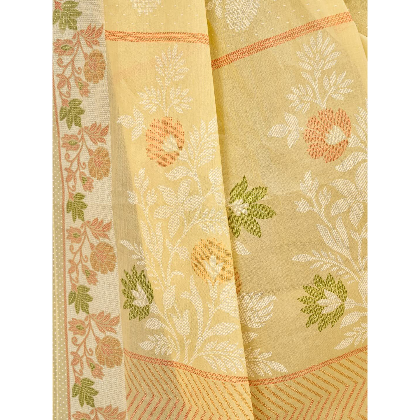RATAN Pure Cotton Printed Mulmul Saree for Women with Blouse Piece (BGM-BP-5870_Yellow)