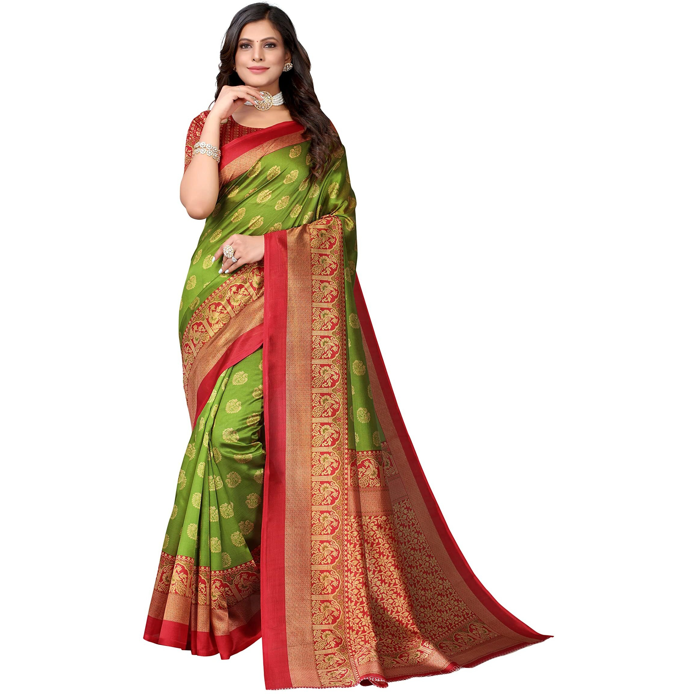 Yashika Womens Jacquard Art Silk Standard Length (MINALI MEHENDI_R