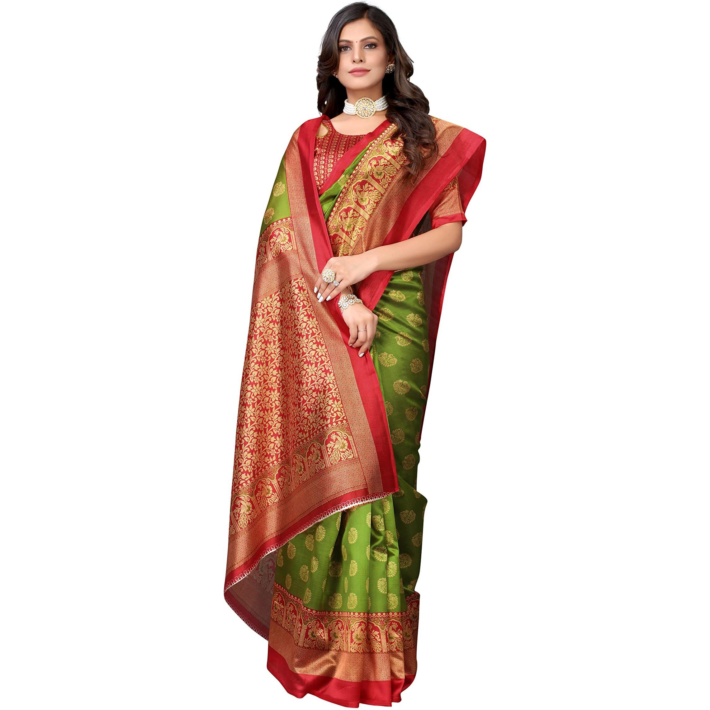 Yashika Womens Jacquard Art Silk Standard Length (MINALI MEHENDI_R