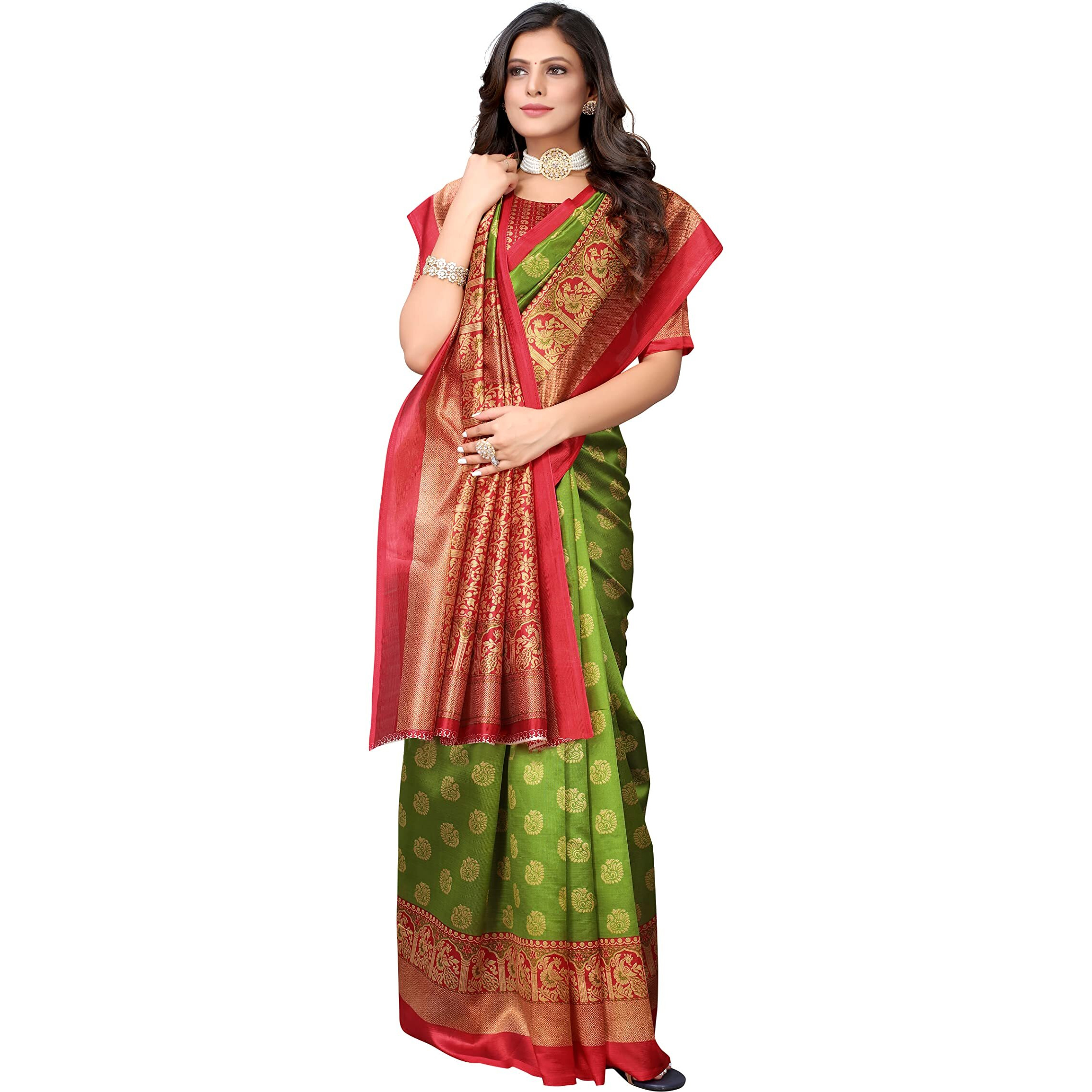 Yashika Womens Jacquard Art Silk Standard Length (MINALI MEHENDI_R