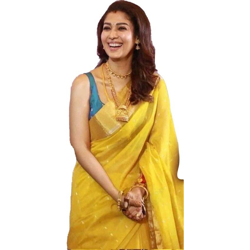 SIRIL Womens Jacquard Cotton Silk Saree with Unstitched Blouse(3073S109_Yellow, Golden)
