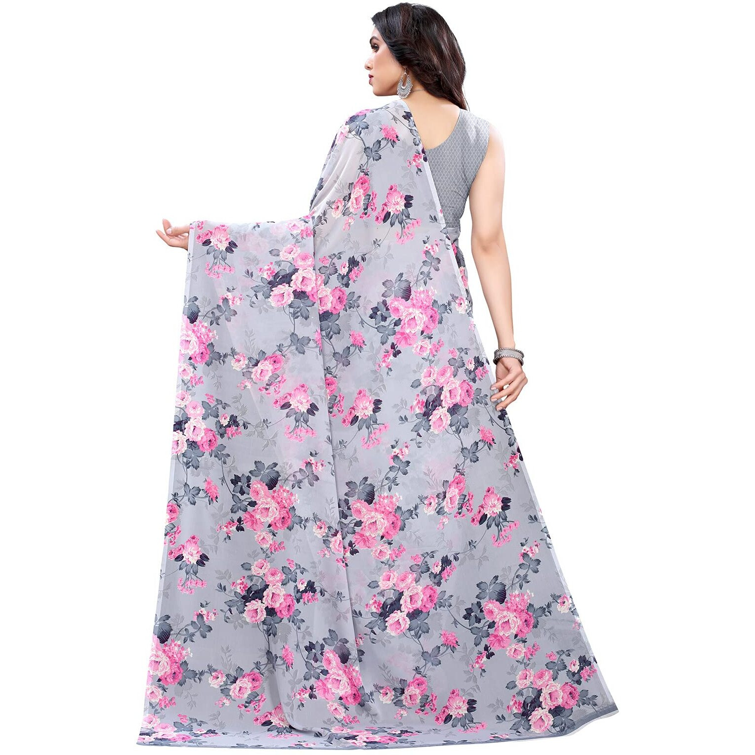 SIRIL Womens Floral Printed Georgette Saree With Blouse Piece (2111S685_Grey2)