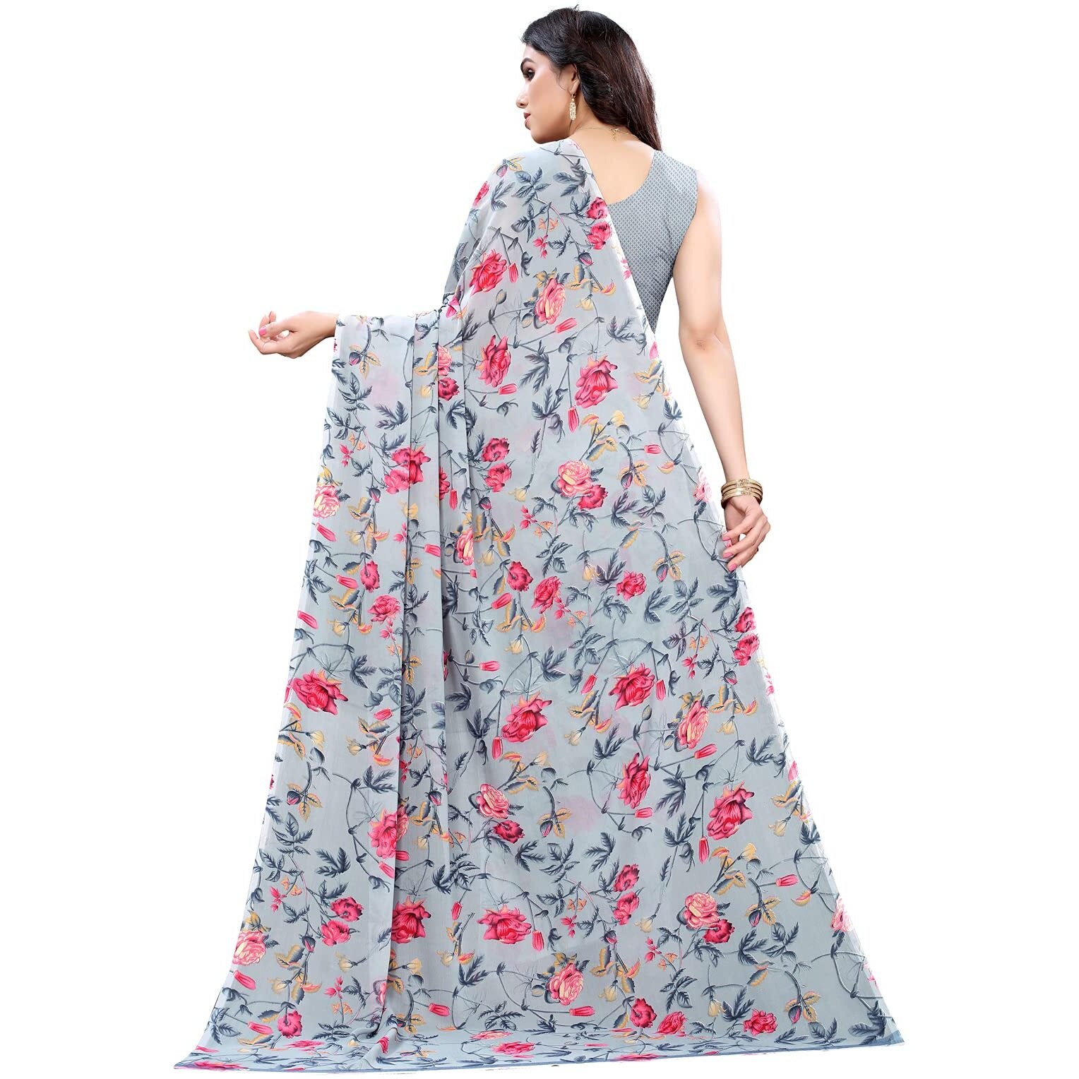 SIRIL Womens Floral Printed Georgette Saree With Blouse(2094S653_Grey1)