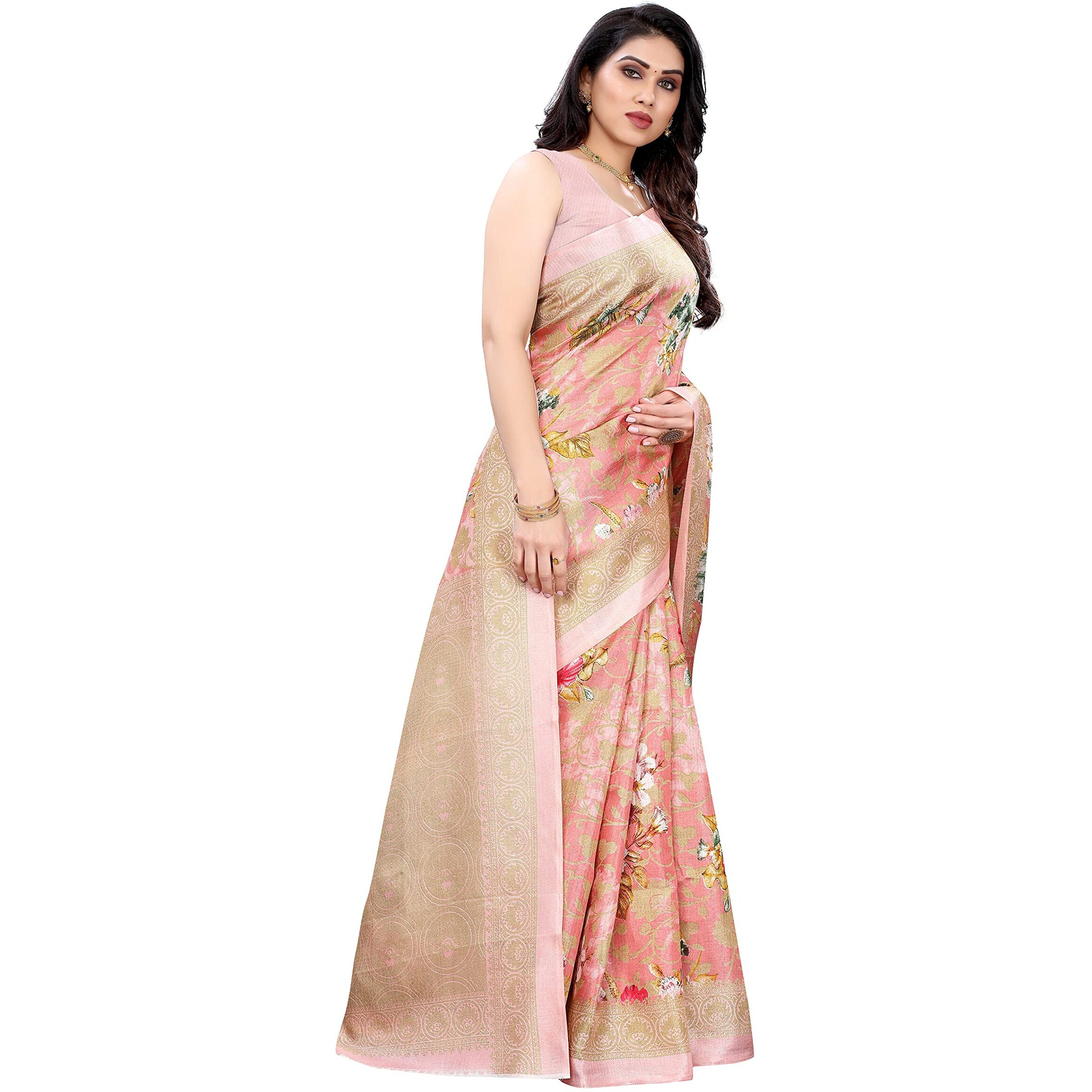 Yashika Womens Art Silk Saree With Blouse Piece (Pudina Pink_Pink)