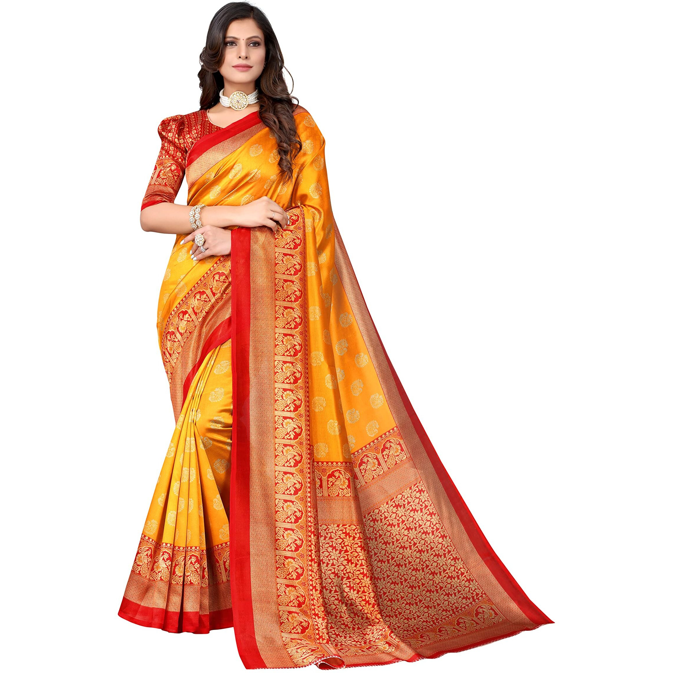 Yashika Womens Jacquard Art Silk Standard Length (MINALI Mustard_R