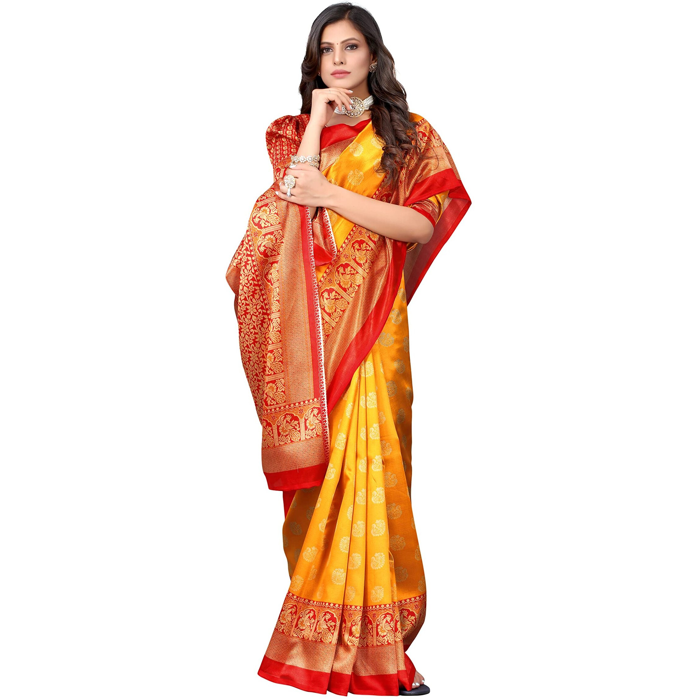 Yashika Womens Jacquard Art Silk Standard Length (MINALI Mustard_R