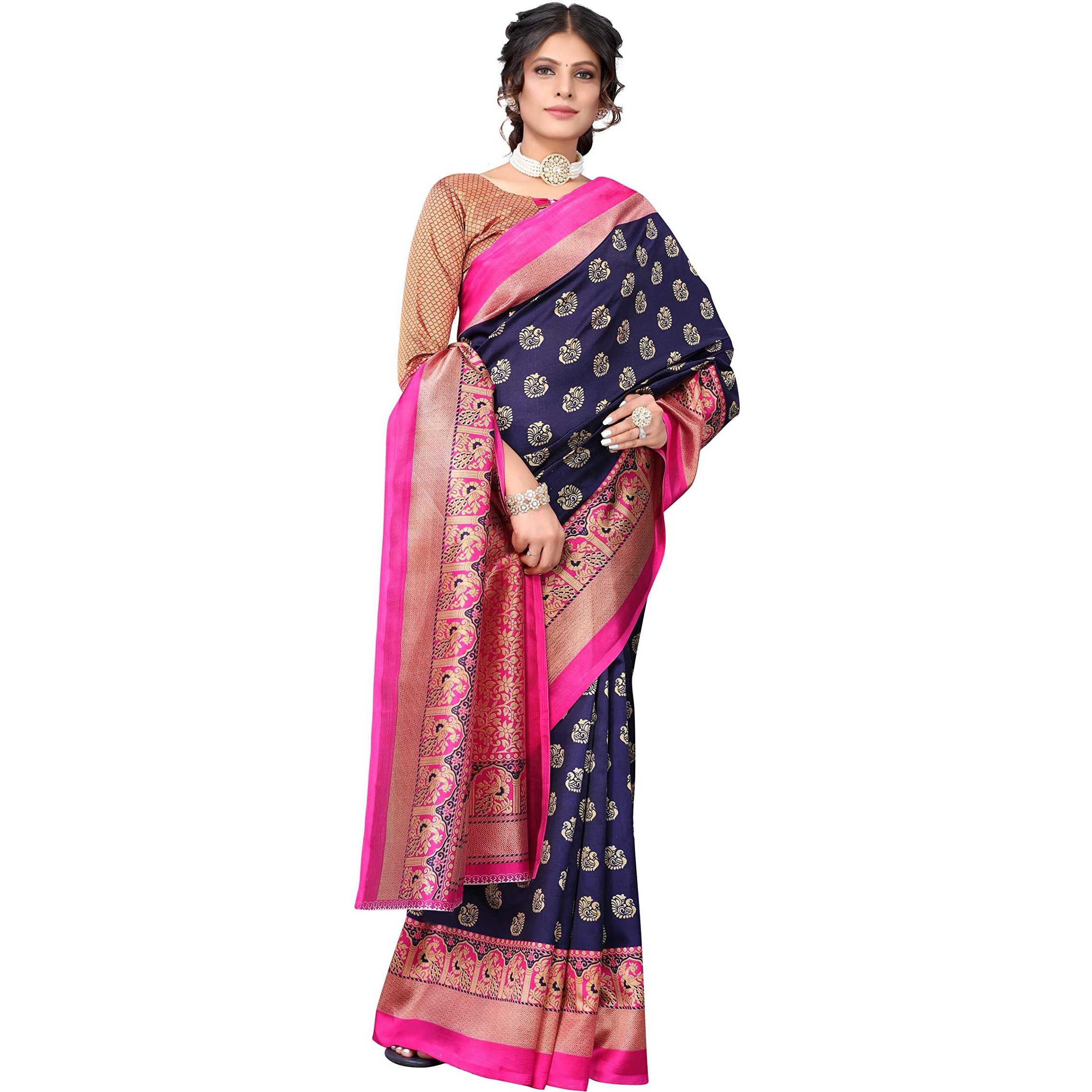 Yashika Womens Jacquard Art Silk Standard Length Saree (Minali Navy_R