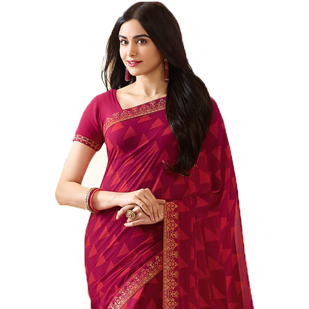 RAJESHWAR FASHION WITH RF Womens Maroon Georgette Prinred Saree With Jacquard Lace Border With Blouse Piece (A20 PINK NEW SAREES_Pink)