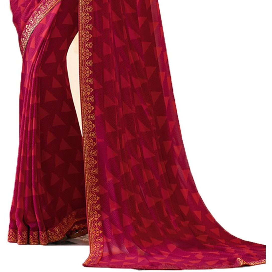 RAJESHWAR FASHION WITH RF Womens Maroon Georgette Prinred Saree With Jacquard Lace Border With Blouse Piece (A20 PINK NEW SAREES_Pink)