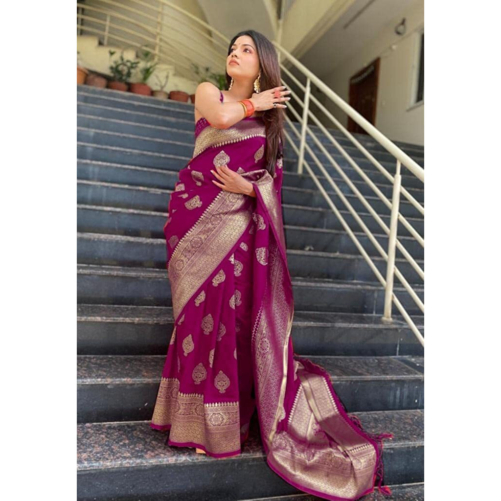 SGF11 Womens Kanjivaram Soft Silk Saree With Blouse Piece (Wine Purple)