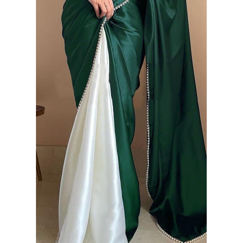 BRAHMSHAKTI Womens Satin Half Half Collection Saree With Blouse Piece