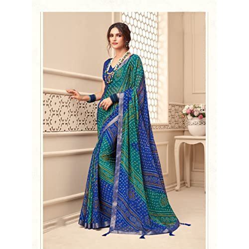 Jaanvi fashion Womens Chiffon Banarasi Printed Saree With Solid Self Printed Blouse(classical-12403-a)