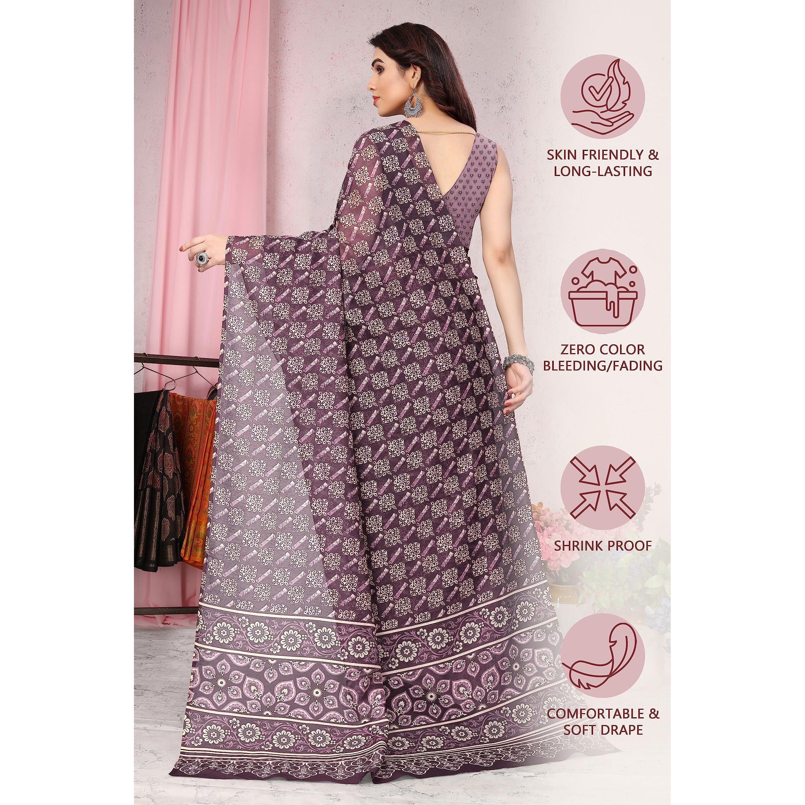 MIRCHI FASHION Womens Plain Weave Cotton Blend Kalamkari Digital Printed Saree with Blouse Piece (37689-Wine, Cream)