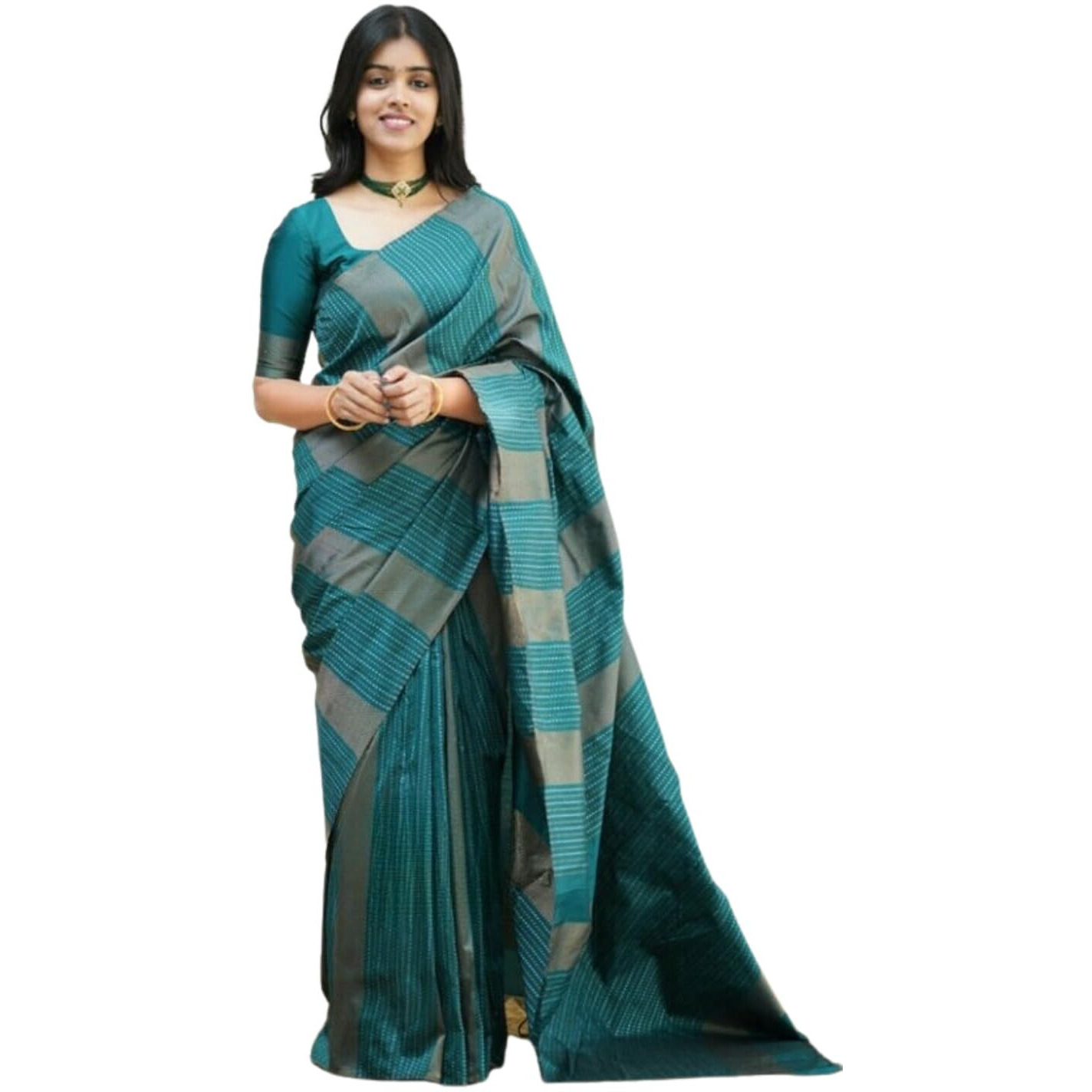 Shiv Textiles Womens Banarasi Silk Saree with Blouse Perfect for Every Occasion Copper Zari 9GREEN