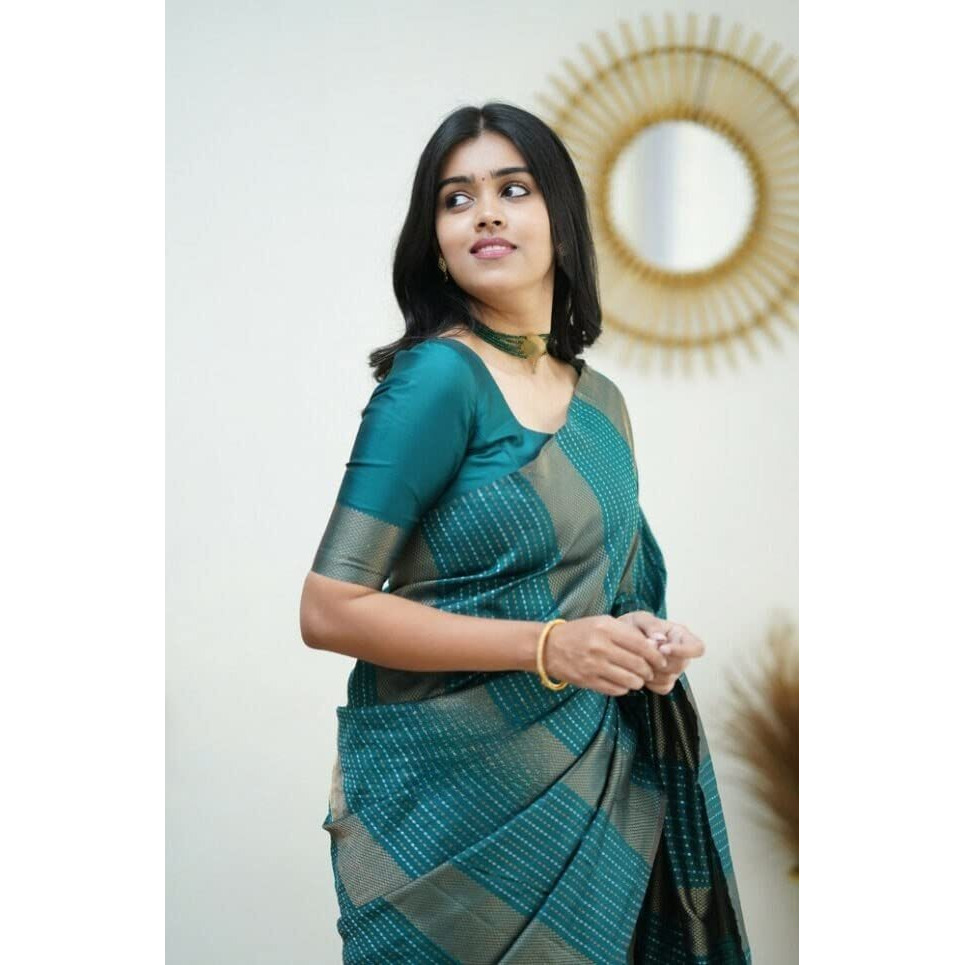 Shiv Textiles Womens Banarasi Silk Saree with Blouse Perfect for Every Occasion Copper Zari 9GREEN