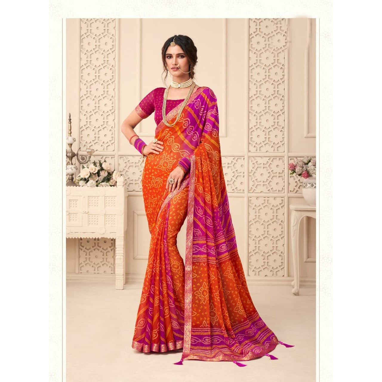 Jaanvi fashion Womens Plain Weave Pure Chiffon Saree With Blouse Piece (classical-12405-d-re_Orange)