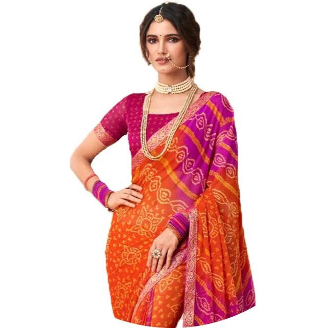 Jaanvi fashion Womens Plain Weave Pure Chiffon Saree With Blouse Piece (classical-12405-d-re_Orange)