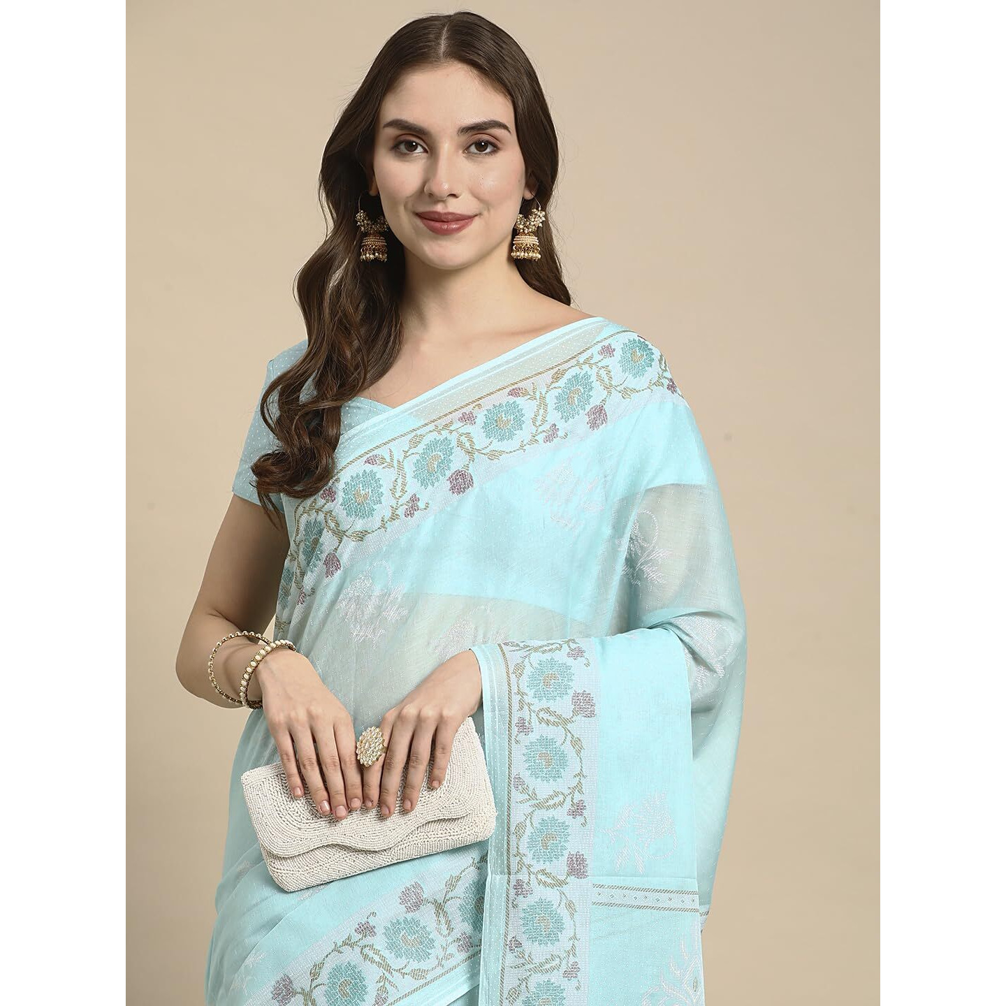 RATAN Pure Cotton Printed Mulmul Saree for Women with Blouse Piece (BGM-BP-5874_Sea Blue)