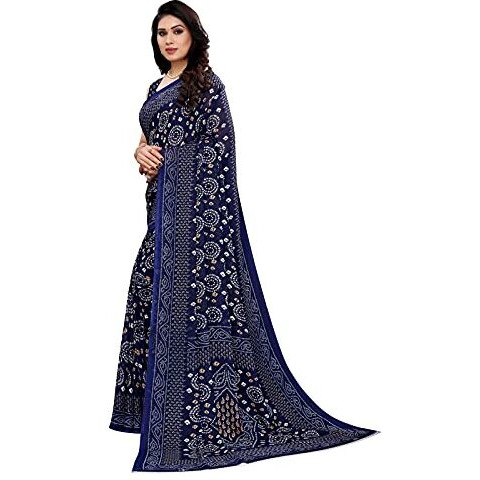 SIRIL Womens Bandhani Pure Georgette Saree With Blouse Piece (2041S575A_Dark Blue)