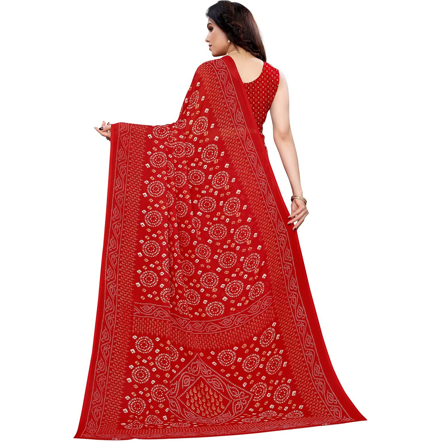 SIRIL Womens Georgette Bandhani Printed Saree with Blouse(2041S571_Red)
