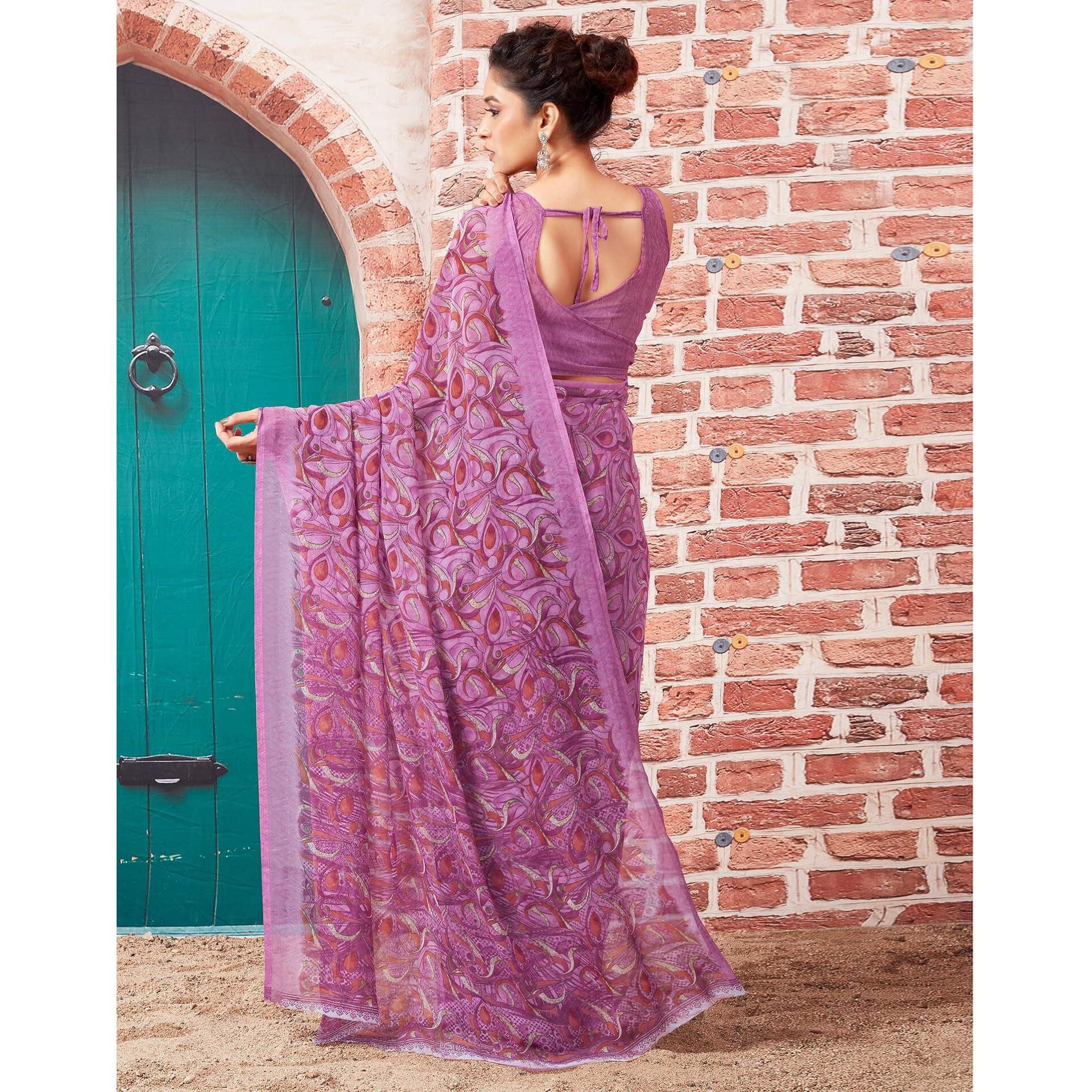 SIRIL Womens Georgette Printed Saree With Unstitched Blouse Piece (3448S1088_Light Pink)