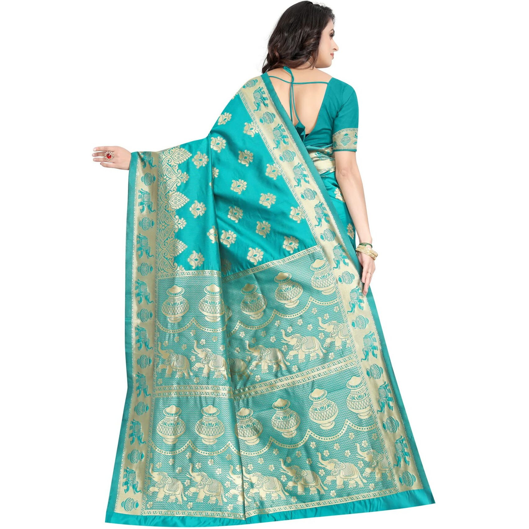 Sugathari Womens Banarasi Saree Pure Kanjivaram Silk Saree Soft new ladies 2023 Design Wear Pattu Sarees Latest Cotton Party Sari collections With Blouse Piece for Wedding sadi (SAM SAN 9016-FIROZI)