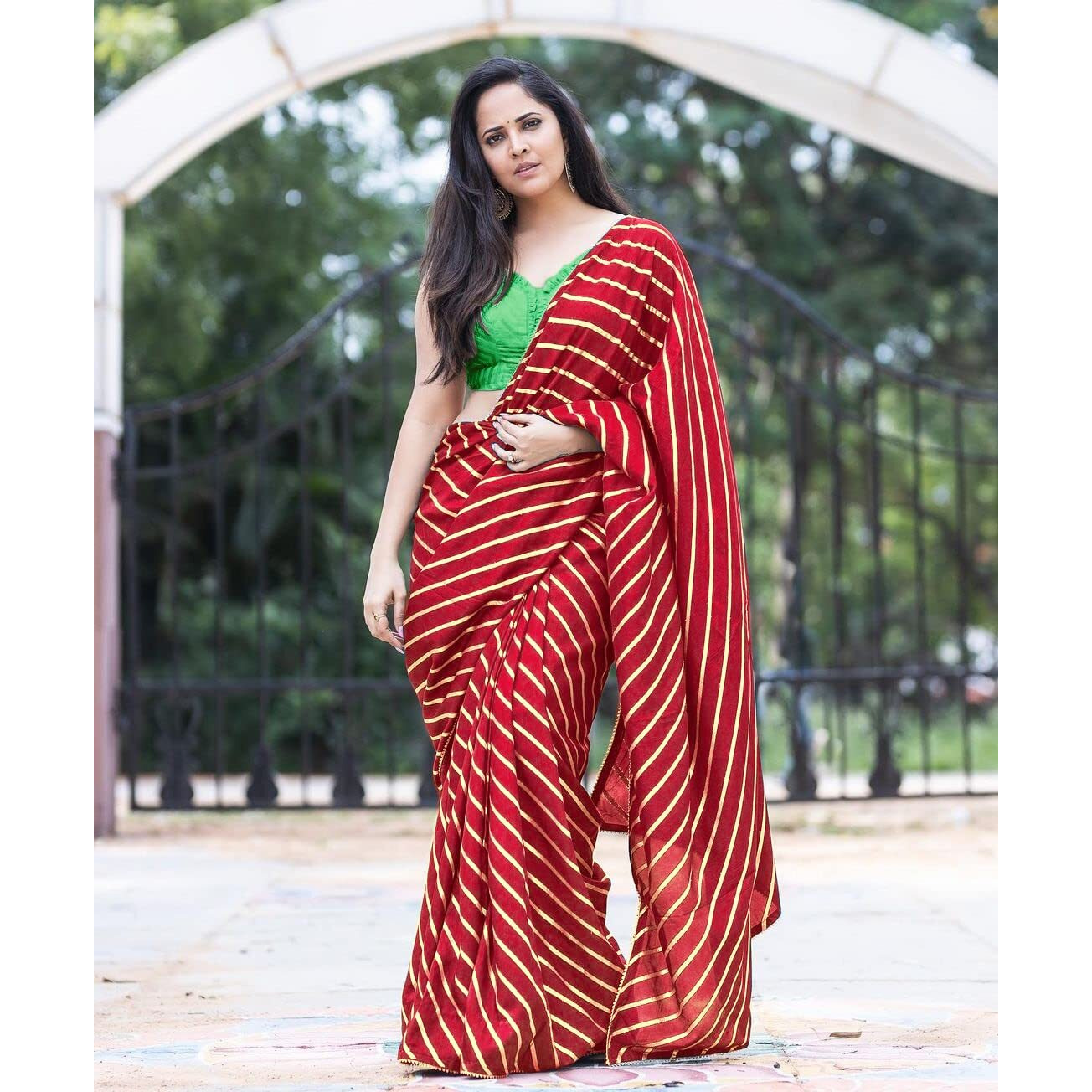 Sidhidata Textile Womens Dola Silk Foil Printed Saree With Unstitched Blouse Piece (U Red)