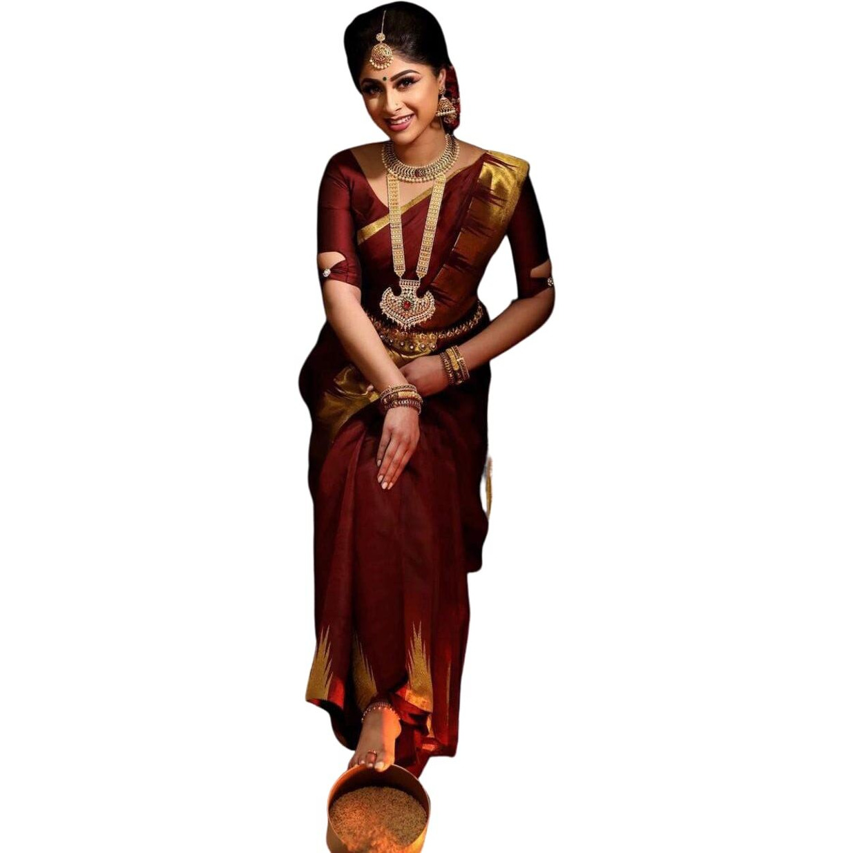 SGF11- Womens Kanjivaram Soft Silk Saree With Blouse Piece (Maroon Gold)