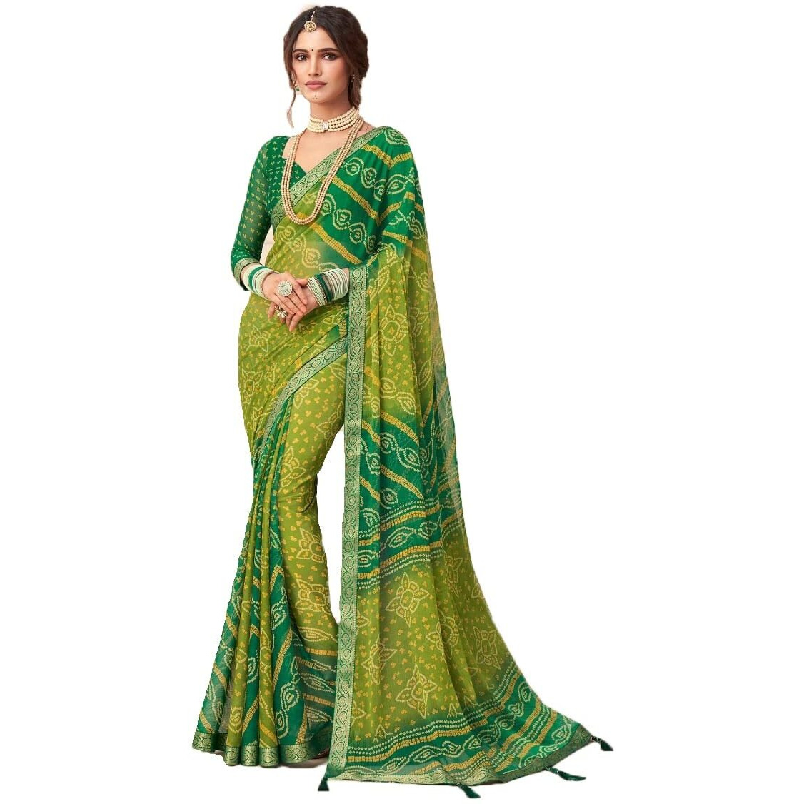 Jaanvi fashion Womens Plain Weave Pure Chiffon Saree With Blouse Piece (classical-12405-c-re_Green)