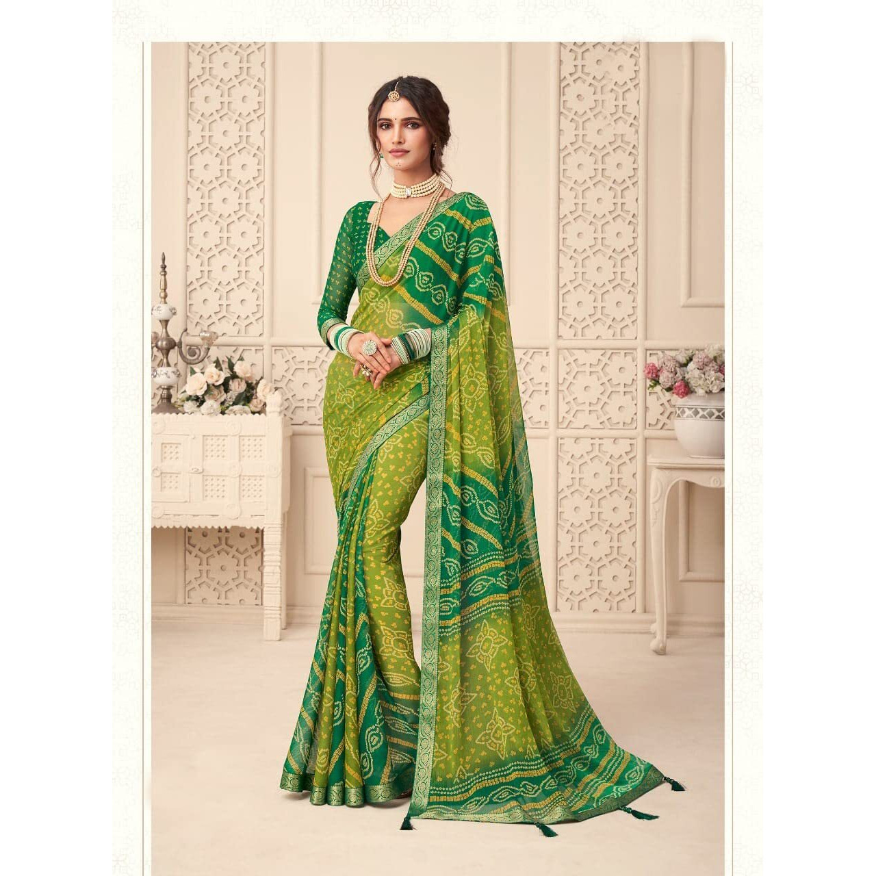 Jaanvi fashion Womens Plain Weave Pure Chiffon Saree With Blouse Piece (classical-12405-c-re_Green)