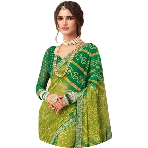 Jaanvi fashion Womens Plain Weave Pure Chiffon Saree With Blouse Piece (classical-12405-c-re_Green)