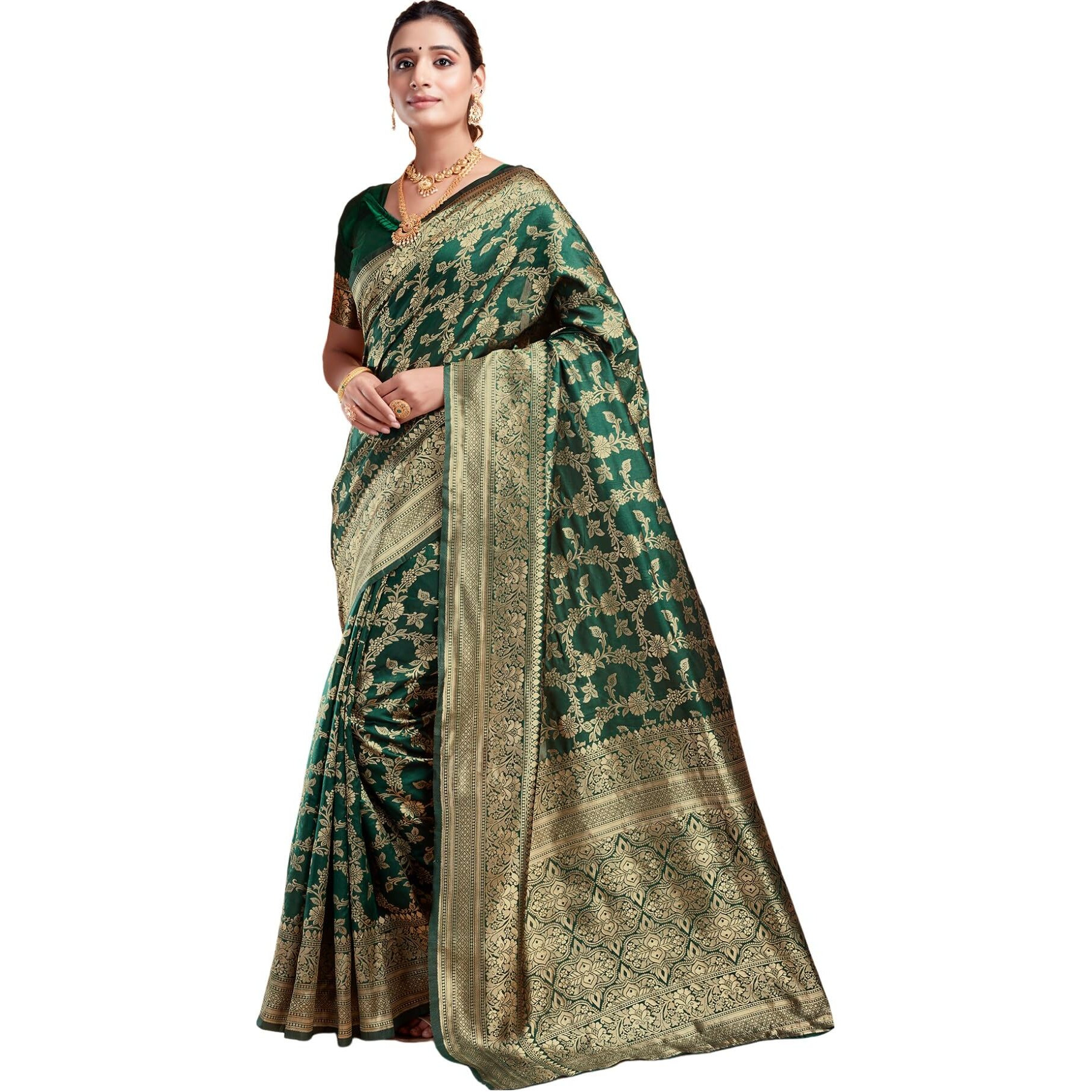 SIRIL Womens Silk Jacquard Saree With Unstitched Blouse Piece (3662S391_Green)