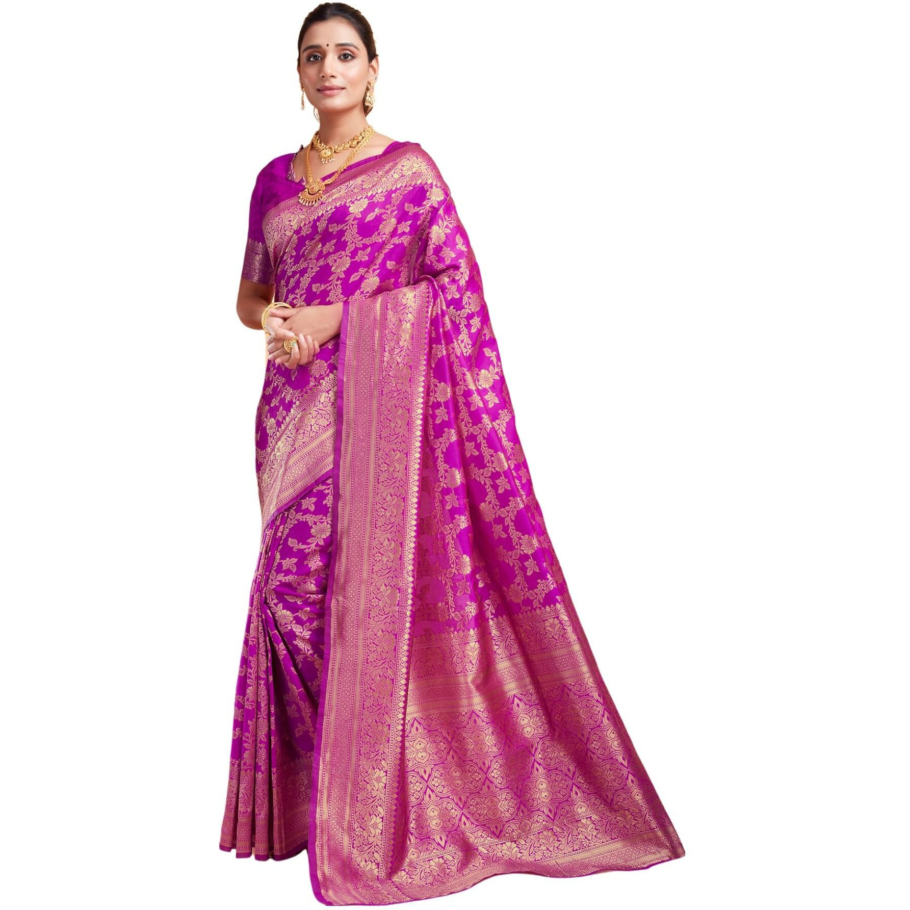 SIRIL Womens Silk Jacquard Saree With Unstitched Blouse Piece (3662S393_Pink)