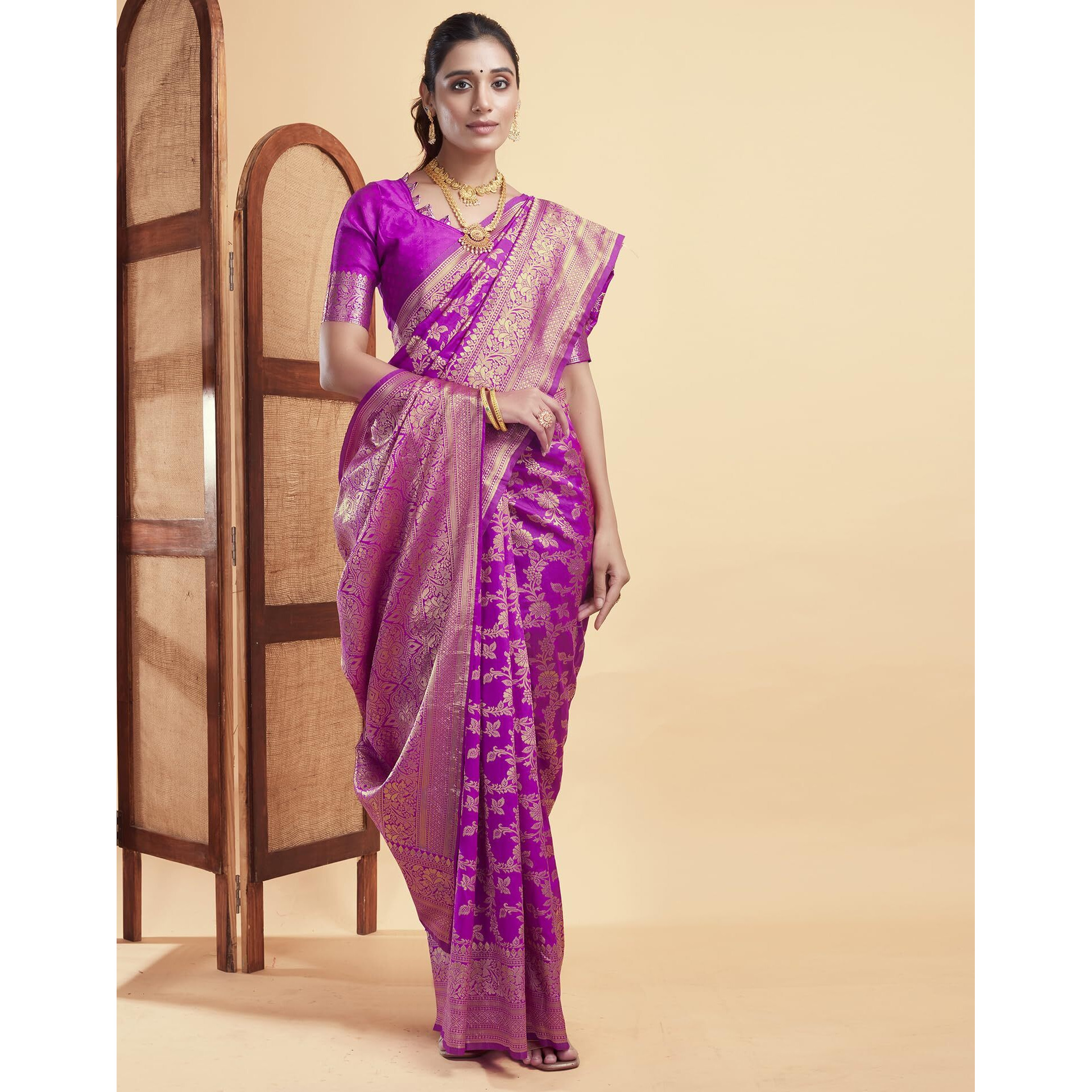 SIRIL Womens Silk Jacquard Saree With Unstitched Blouse Piece (3662S393_Pink)