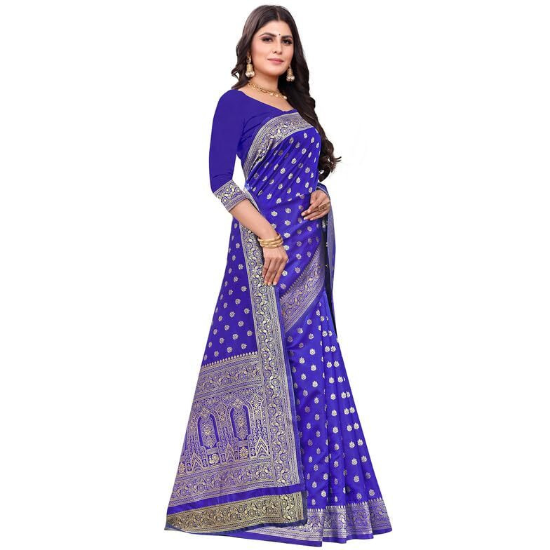 SIRIL Womens Art Silk Banarasi Jacquard Saree With Unstitched Blouse Piece (3412S155A_Royal Blue)