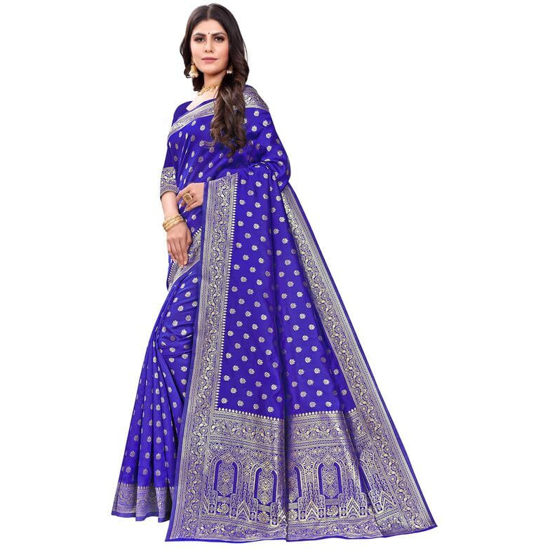 SIRIL Womens Art Silk Banarasi Jacquard Saree With Unstitched Blouse Piece (3412S155A_Royal Blue)