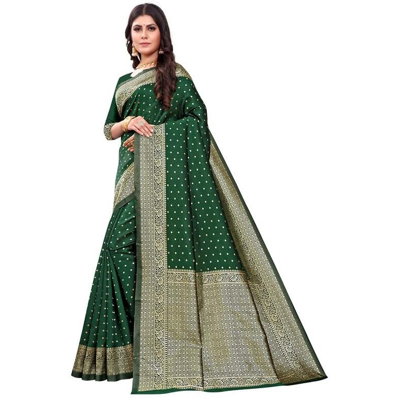 SIRIL Womens Art Silk Banarasi Jacquard Saree With Unstitched Blouse Piece (3412S156A_Green)
