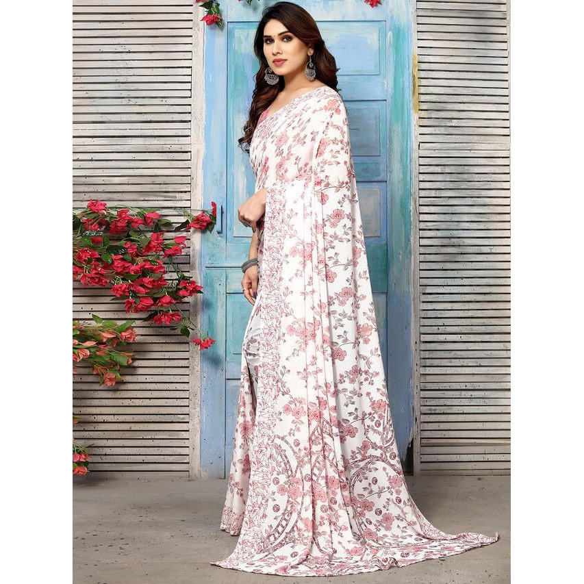 SIRIL Womens Floral Printed Georgette Saree with Unstitched Blouse Piece (3181S2246_Light Pink)