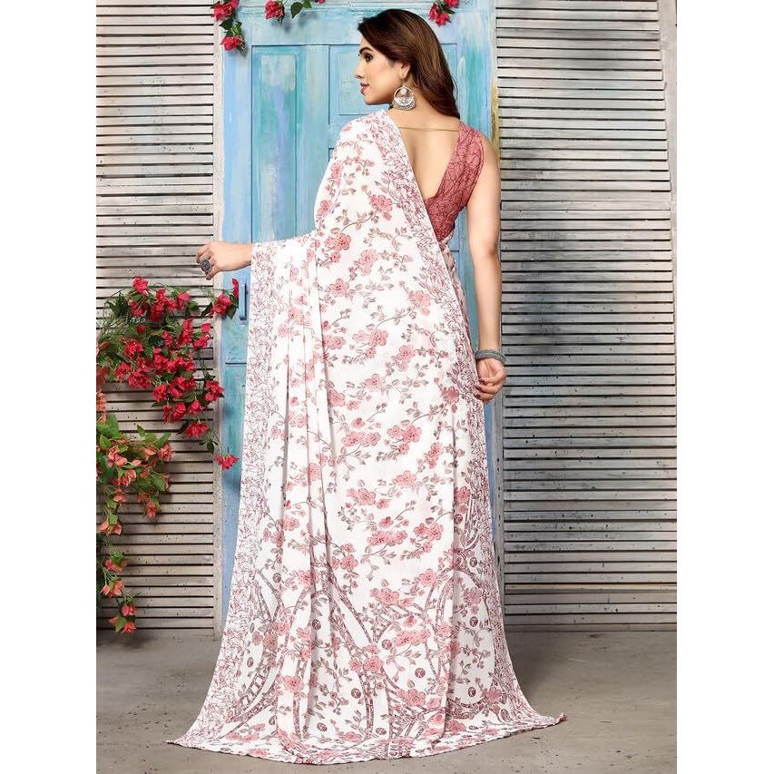 SIRIL Womens Floral Printed Georgette Saree with Unstitched Blouse Piece (3181S2246_Light Pink)