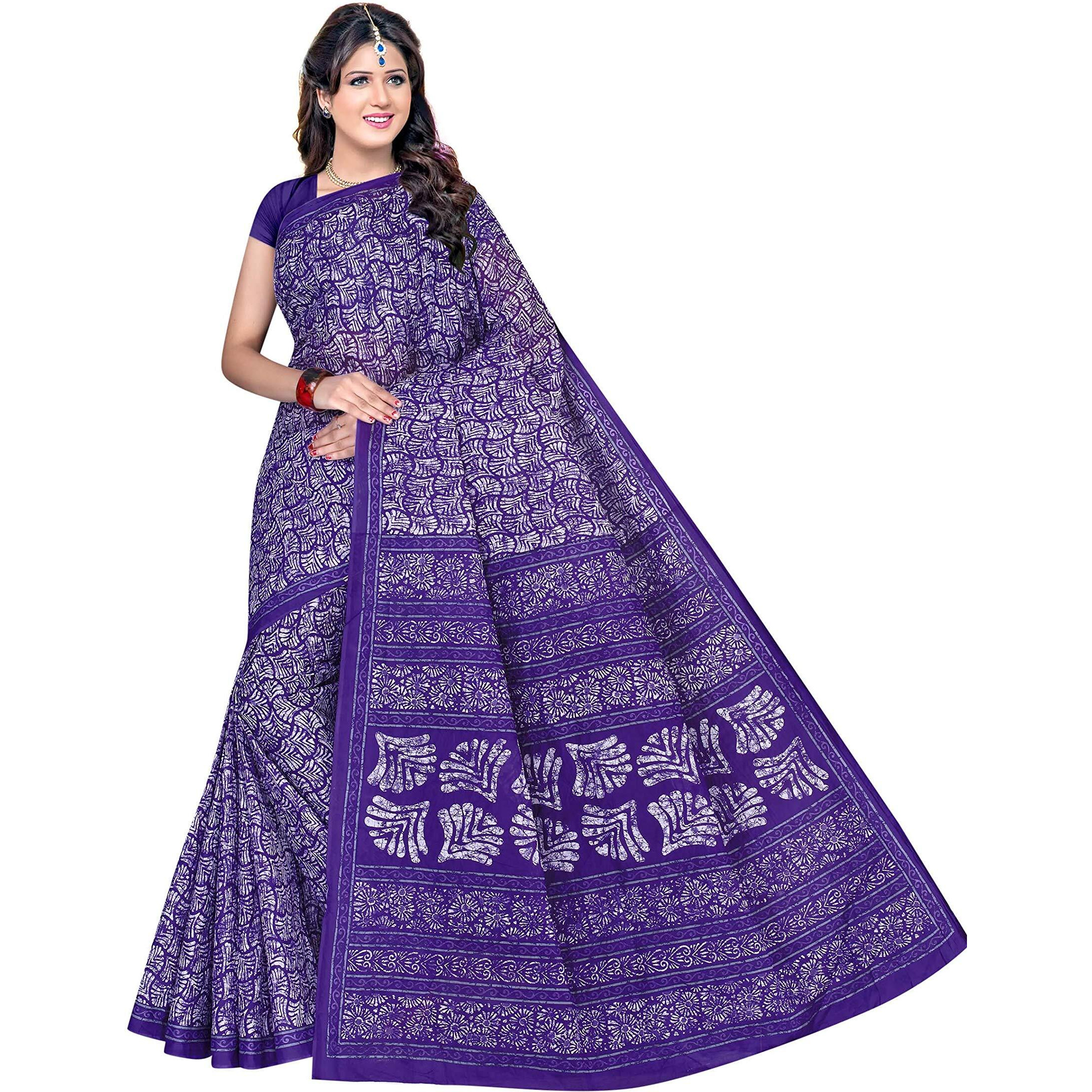 TAMAIRA FASHION Womens Pure Cotton Saree Without Blouse Piece (1654_Malmal_Purple)