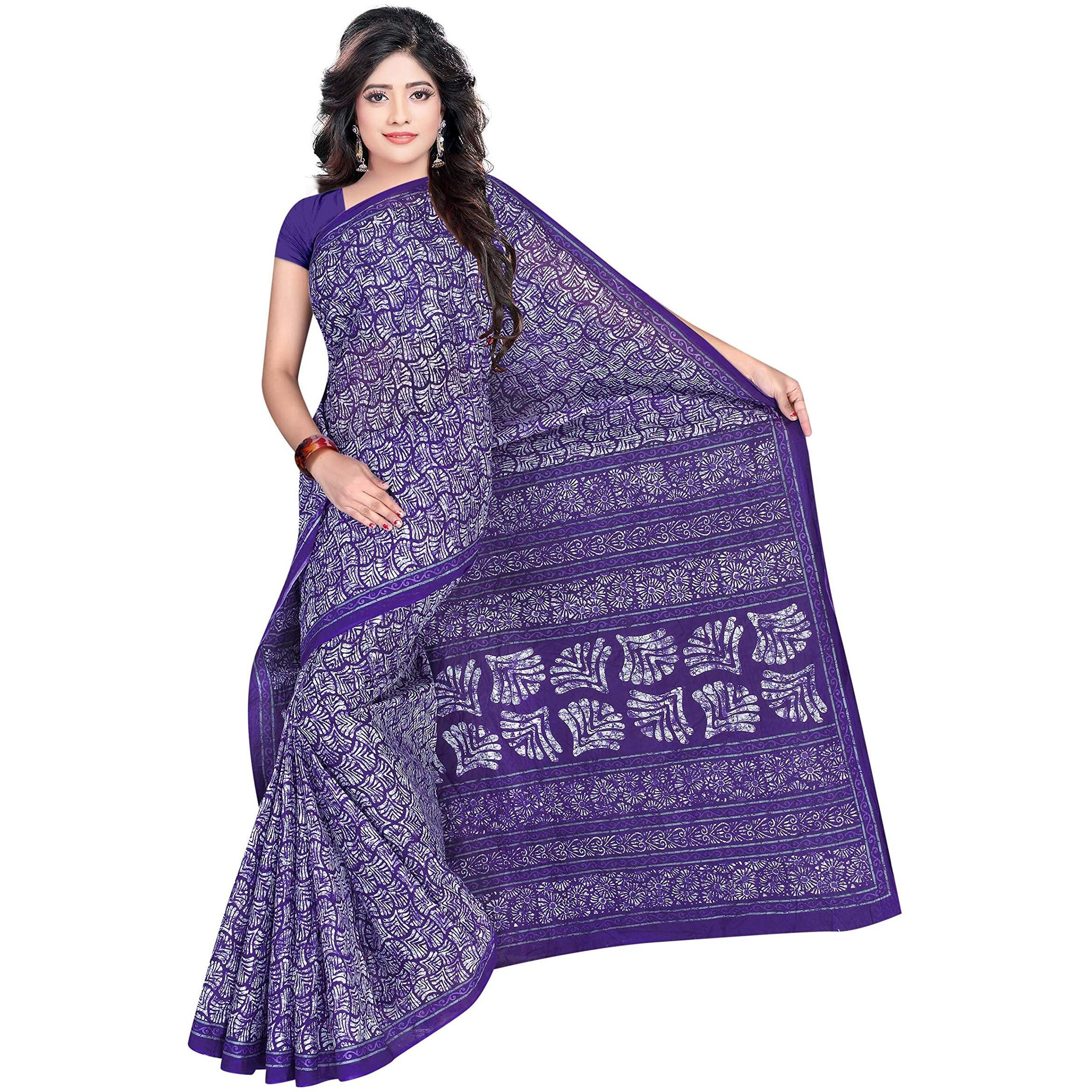TAMAIRA FASHION Womens Pure Cotton Saree Without Blouse Piece (1654_Malmal_Purple)