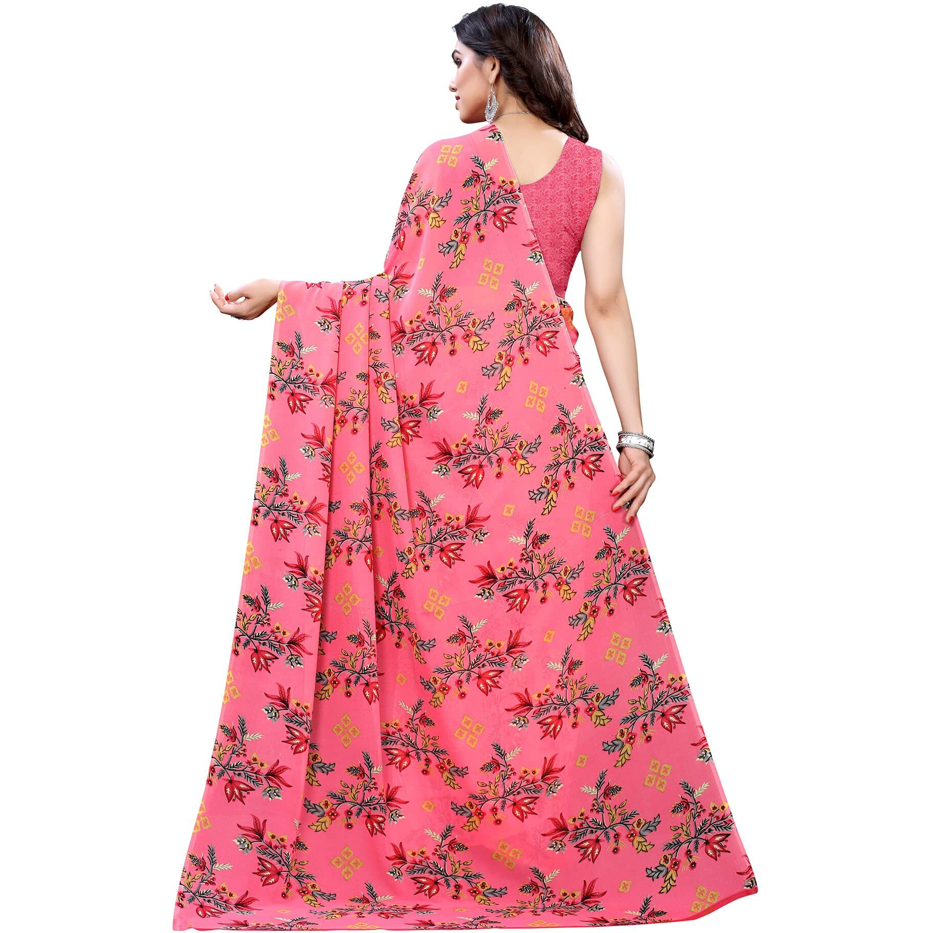 SIRIL Womens Floral Printed Georgette Saree with Blouse Combo Pack Of 2(1955S344_1850S178_Pink||Pink)