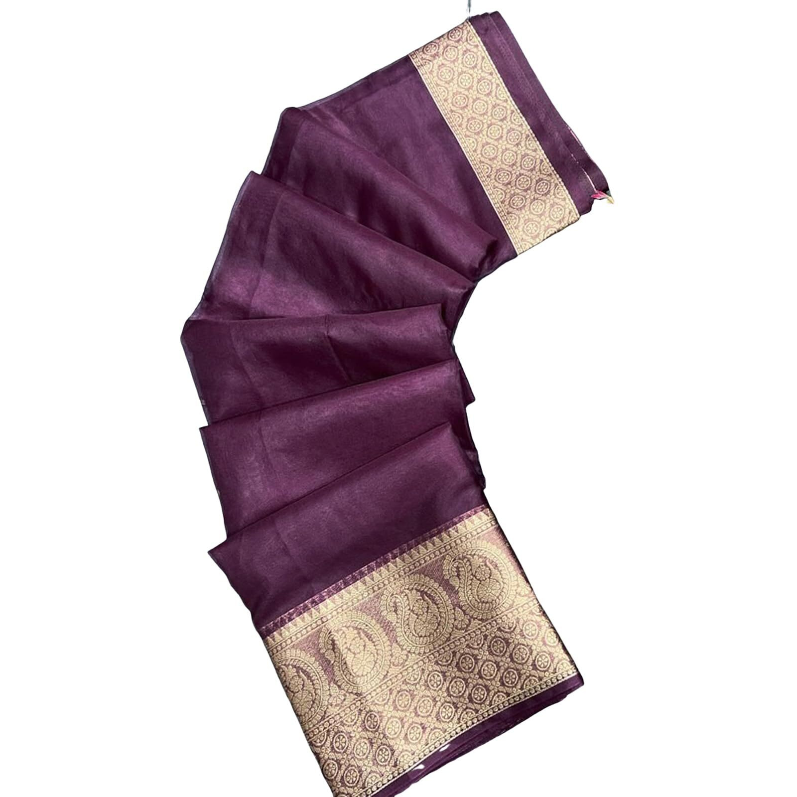 SIRIL Womens Zari Patta Organza Saree with Unstitched Blouse Piece (3276S258_Wine)