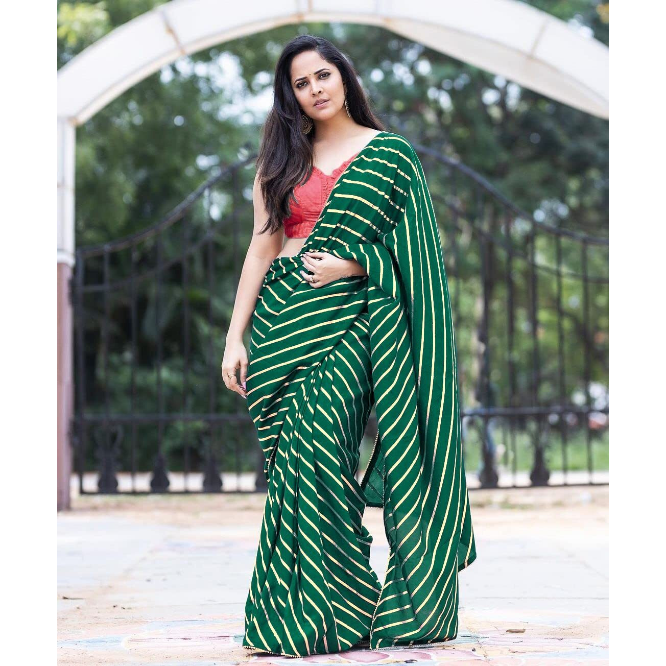 Sidhidata Textile Womens Dola Silk Foil Printed Saree With Unstitched Blouse Piece (Q Green)