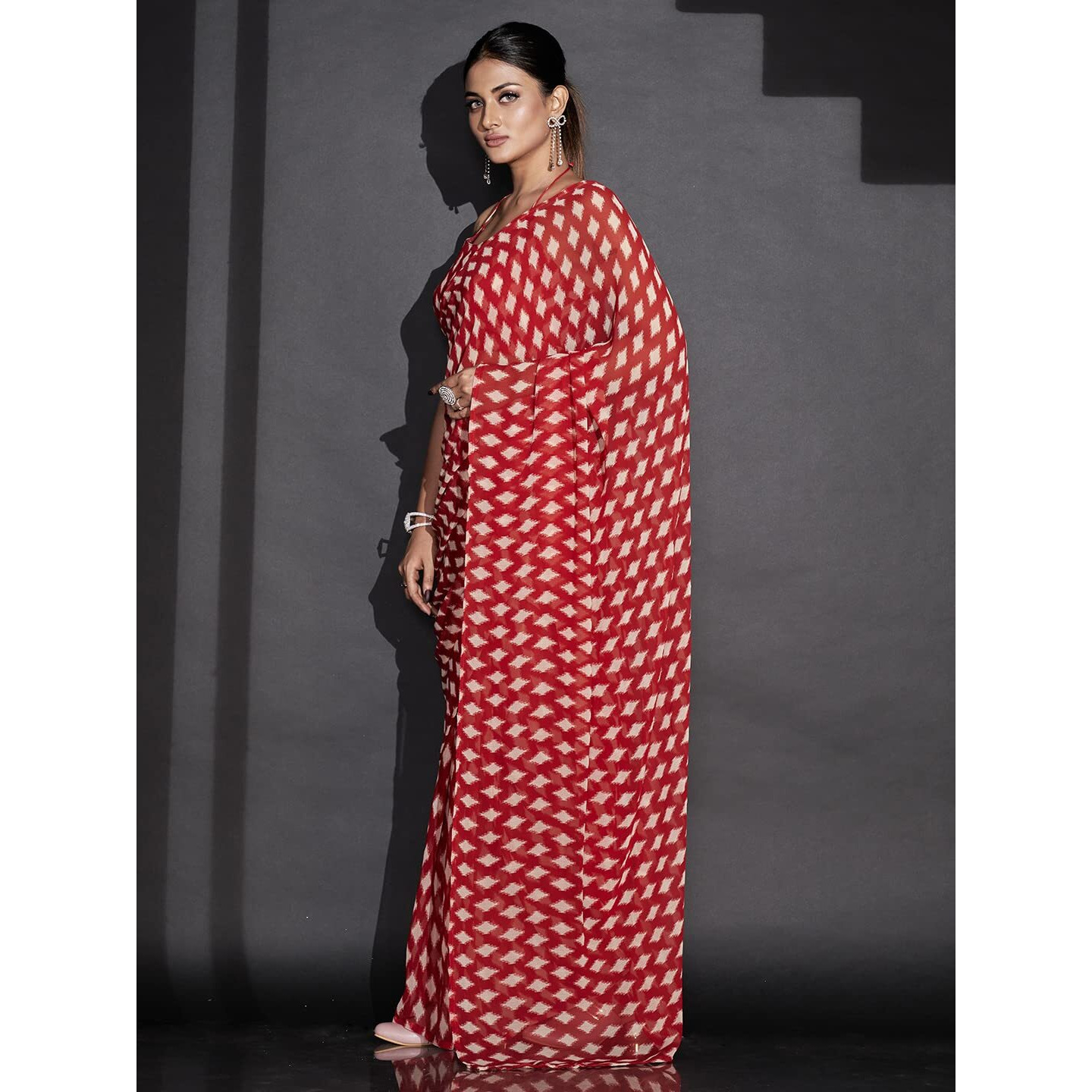 Womanista Womens Printed Georgette Ready to Wear Saree (TI_3360_Red)