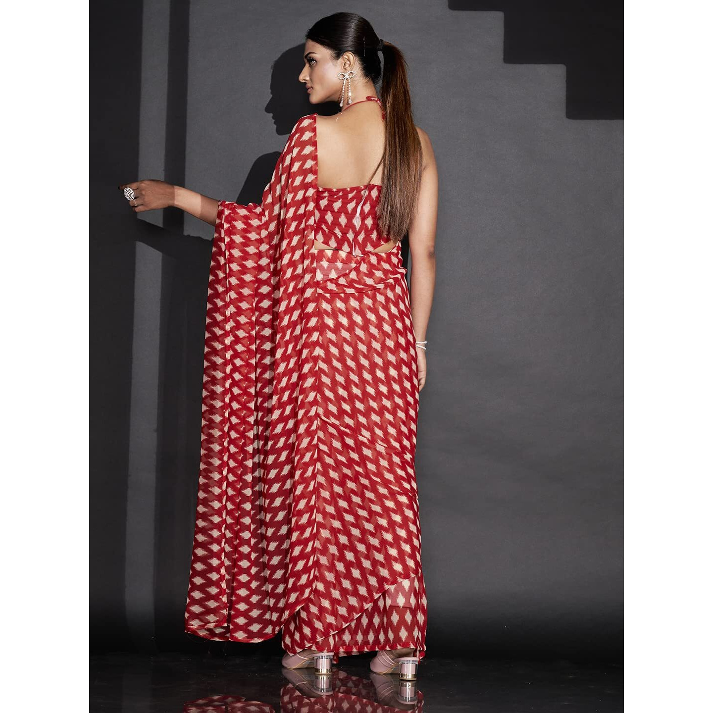 Womanista Womens Printed Georgette Ready to Wear Saree (TI_3360_Red)